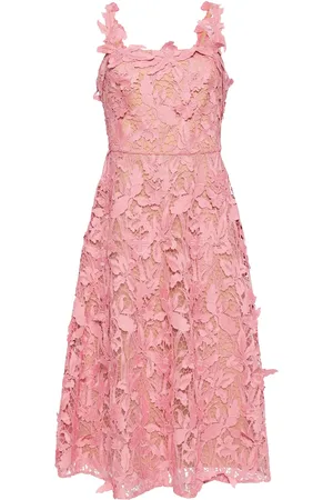 Marchesa Notte Lace-detailing midi dress