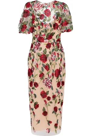 Marchesa Notte Floral-embroidered tulle-panels dress