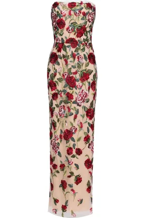 Marchesa Notte Floral-embroidered tulle-panels gown