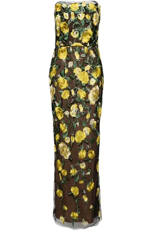 Marchesa Notte Floral-embroidered tulle-panels gown