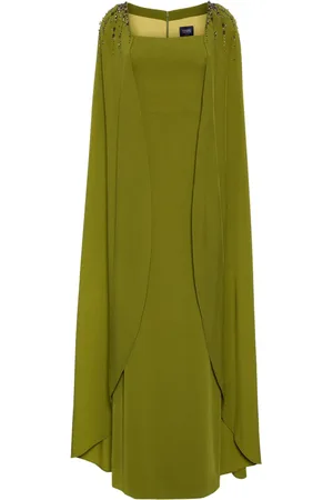 Marchesa Notte Crystal-embellished cape gown
