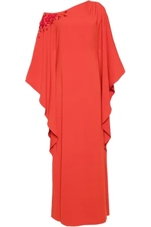 Marchesa Notte Floral-embroidered draped dress