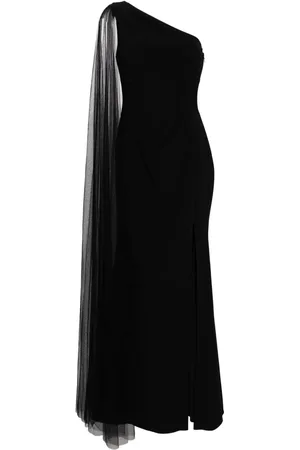 Marchesa Notte One-shoulder cape gown