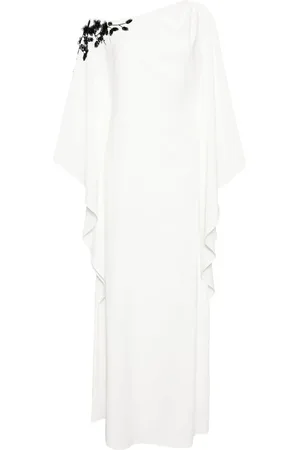 Marchesa Notte Floral-embroidered draped dress