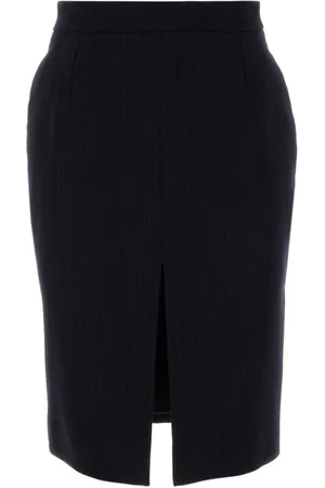 Saint Laurent Striped-wool midi skirt