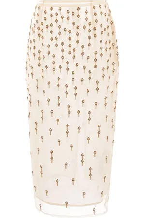 BLUMARINE Crystal-embroidered tulle pencil skirt