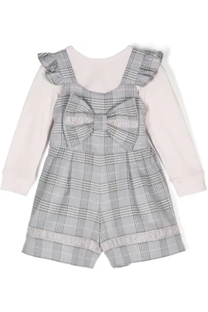 Lapin House Logo-embroidered tartan playsuit