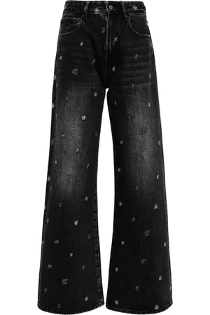 JNBY Embroidered-butterfly cotton jeans