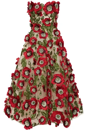 Oscar de la Renta Poppy-embroidered midi dress