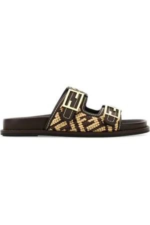 Fendi FF-jacquard raffia slides