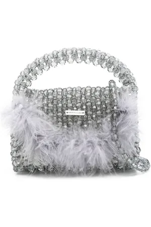 MONNALISA Feather-trimmed beaded tote bag