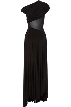 Serafini Asymmetric sheer-panelled gown