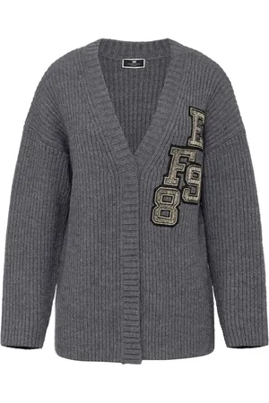 Elisabetta Franchi Logo-patch ribbed-knit cardigan
