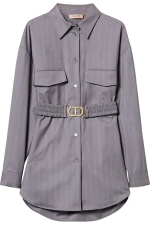 Twin-Set Pinstripe-print belted shirt