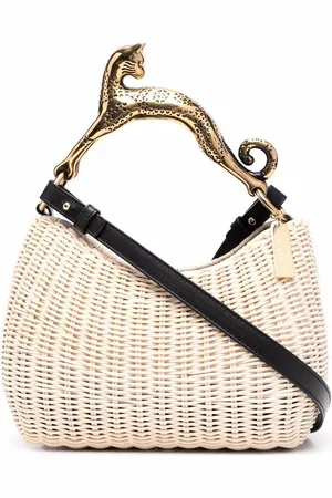 Lanvin Cat embellished-handle woven tote