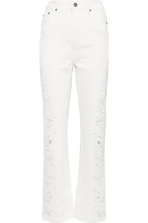 Self-Portrait Embroidered cotton jeans