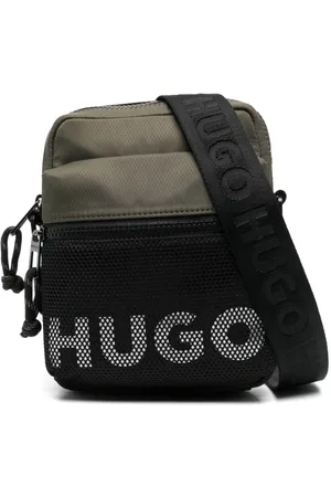HUGO BOSS Contrasting-logo mesh-overlay messenger bag