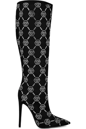 Philipp Plein 120mm monogram-pattern satin boots