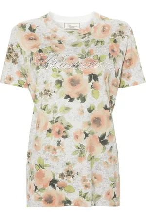 BLUMARINE Rose-print jersey T-shirt