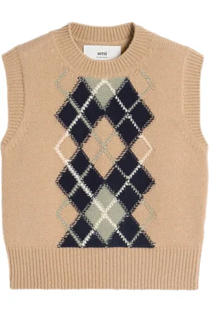 Ami Check-pattern wool-blend vest
