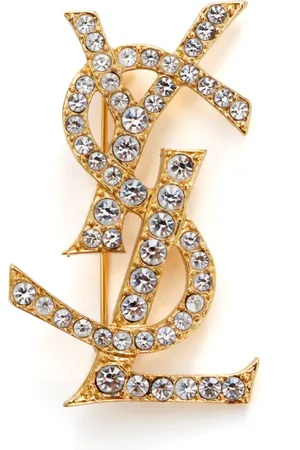Saint Laurent YSL rhinestone-embellished brooch