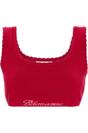 BLUMARINE Logo-jacquard crop top