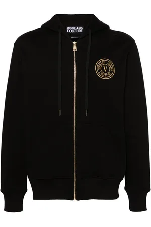VERSACE Logo-embroidered zip-up hoodie