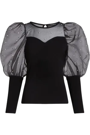 Karl Lagerfeld Pearl-embellished puff-sleeve top