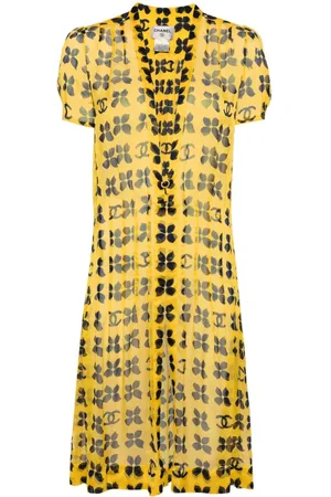 CHANEL 2002 Flower Short Sleeve Silk dress