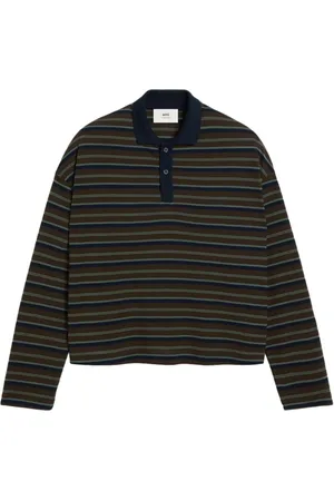 Ami Striped lyocell polo shirt