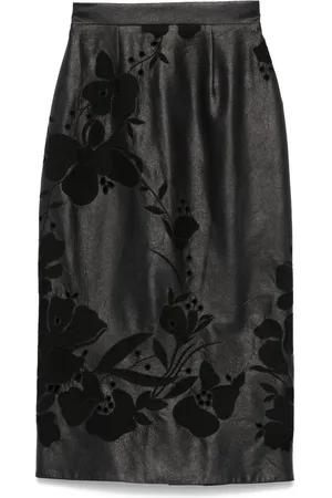 Elie saab Embroidered faux-leather maxi skirt