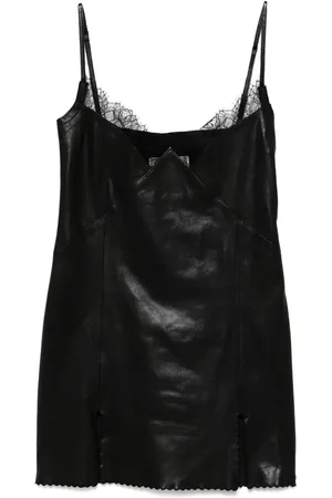 BLUMARINE Lace-trim leather mini dress