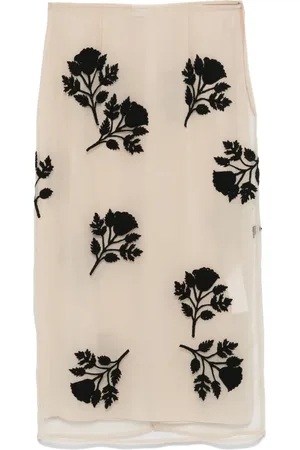 BLUMARINE Floral-embroidery tulle midi skirt