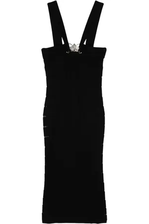 GENNY Sheer-slits knitted midi dress