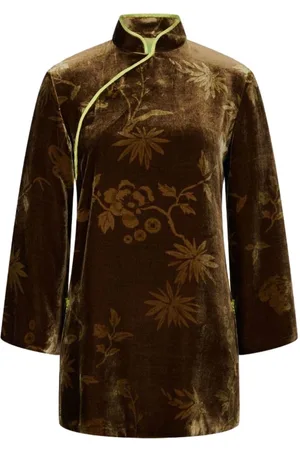 SHANGHAI TANG Floral-print velvet blouse
