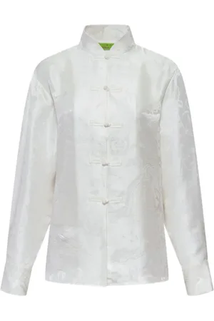 SHANGHAI TANG Floral-jacquard silk blouse