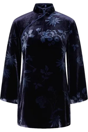 SHANGHAI TANG Floral-print velvet blouse