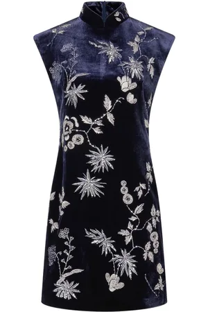 SHANGHAI TANG Beaded velvet qipao dress