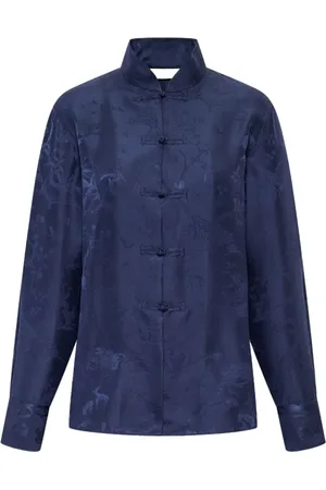 SHANGHAI TANG Floral-jacquard silk blouse