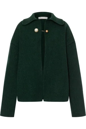 Serafini Brooch-detail ribbed-knit jacket