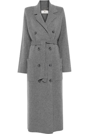 Elisabetta Franchi Emblem-embroidered fine-knit coat