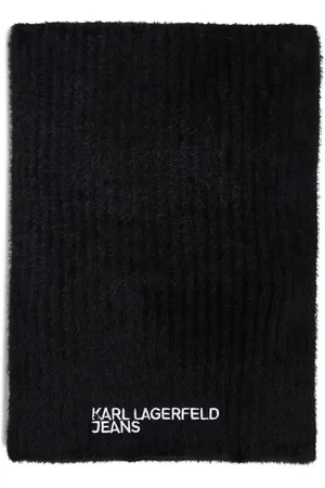 Karl Lagerfeld Fluffy embroidered-logo scarf