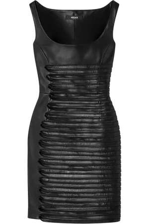 VERSACE Scoop-neck leather mini dress