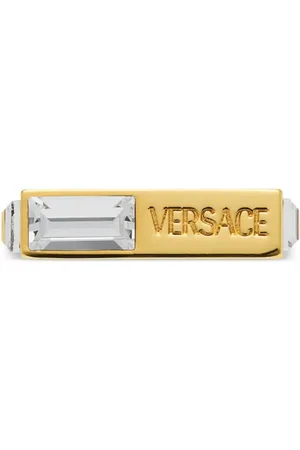 VERSACE Logo-engraved crystal-embellished ring