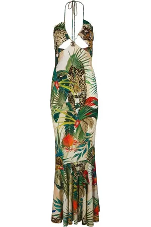 Roberto Cavalli Graphic-print cut-out maxi dress