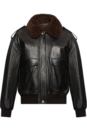 VERSACE Logo-debossed leather jacket