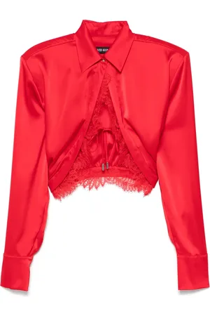 DAVID KOMA Lace-underlay cropped shirt