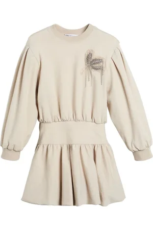 Brunello Cucinelli Floral-appliqué wool-blend dress