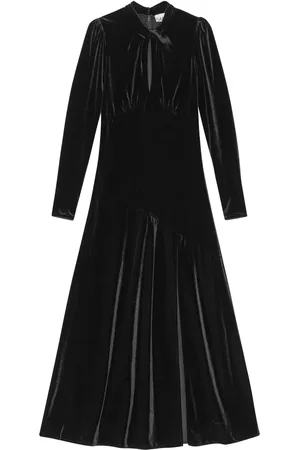 Ganni Keyhole-neck velvet maxi dress