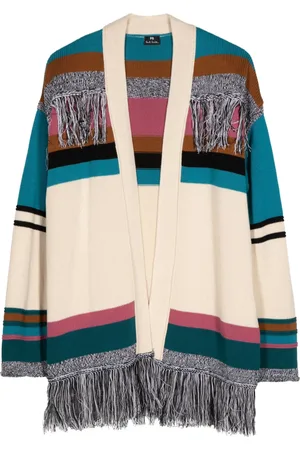 Paul Smith Striped fringed cotton cardi-coat